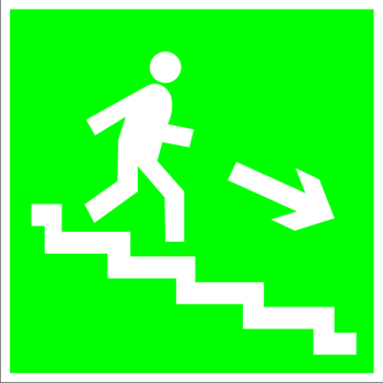 E13 направление к эвакуационному выходу по лестнице вниз (правосторонний) (пленка, 200х200 мм) - Знаки безопасности - Эвакуационные знаки - Магазин охраны труда Протекторшоп